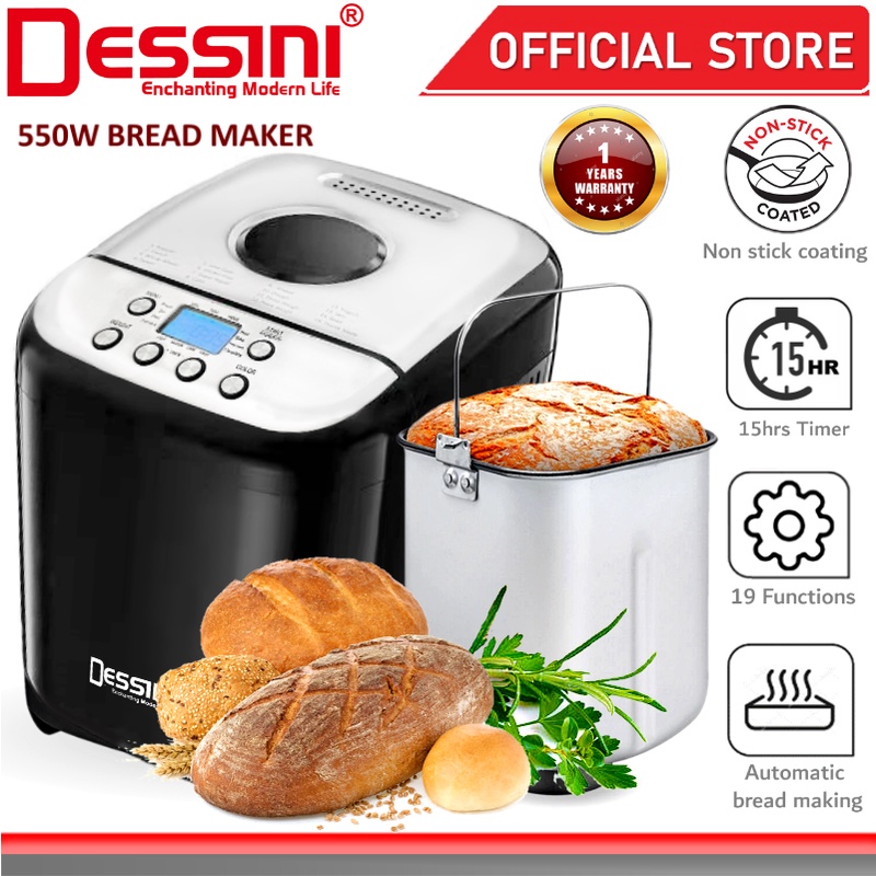 DESSINI ITALY 19-In-1 Programmes 1KG LCD Automatic Bread Maker Stainless Steel Toaster Knead Dough Baking Machine Roti