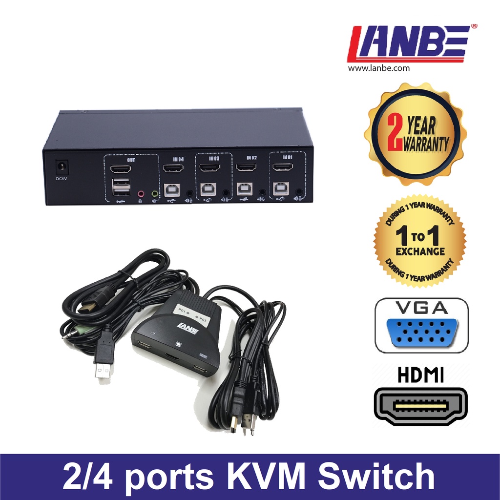 2 & 4 ports VGA HDMI KVM Switch (Lanbe LS21JA LS21HA AS41UA AS41HA