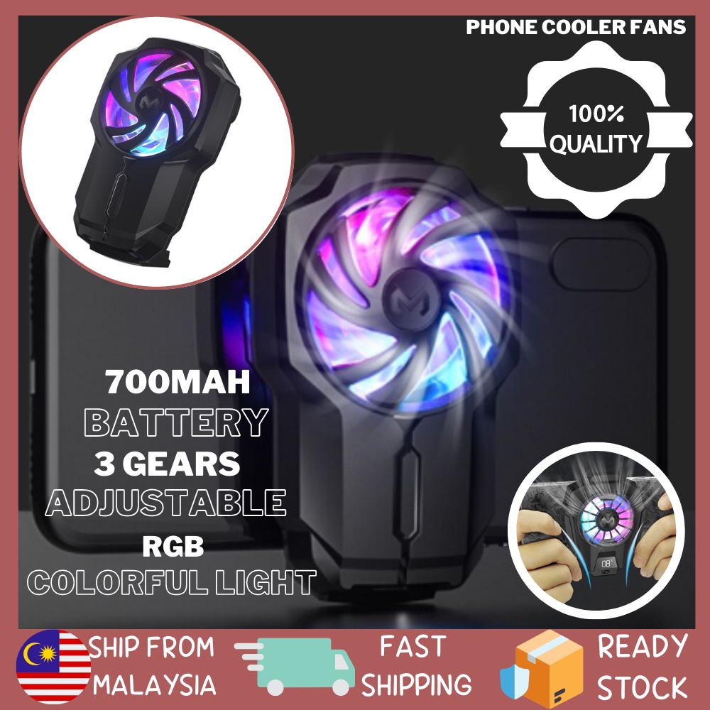 READY STOCK ZEROPITA Mobile Game Cooler Phone Phone Gaming Fan Cooler PL-05 RGB Light Clip Cooling Fan Gamepad Holder