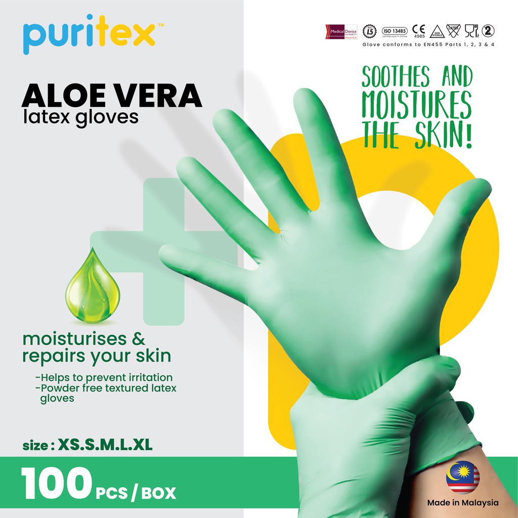 Puritex Latex Examination glove Powder Free Mammamia Gloves (Aloe Vera