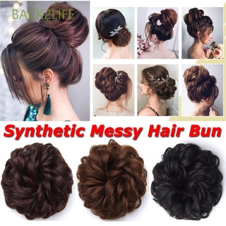 BACK2LIFE Women Synthetic hair Brown Elastic Band Messy Hair Donut Bun Rubber Band Hairpieces Curly Natural Fake Hair Drawstring Curly Chignon/Multicolor
