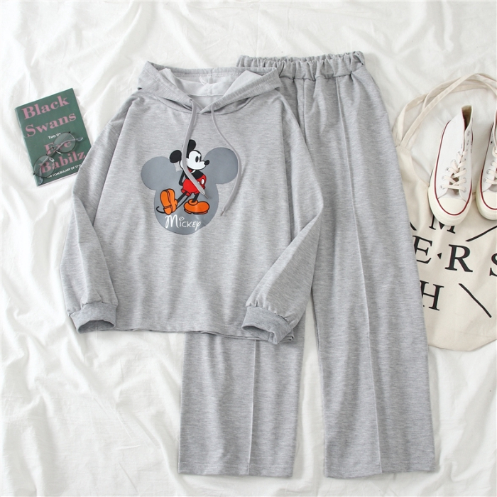 shopee: Harajuku 2 Pcs Suits Sweatshirt Mickey print short-sleeved Casual Wear Sports+ Long Pants Women's Set Wear (0:0:colour:Mickey grey suit;1:0:Size:M)