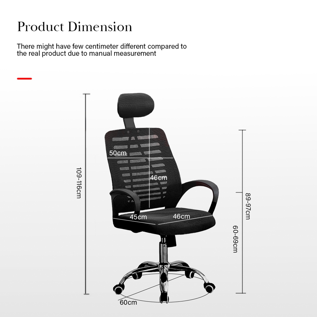 FINSSO : Office Chair With HeadRest - Classy Large Mid-Back Height Adjustable Mesh Cloth