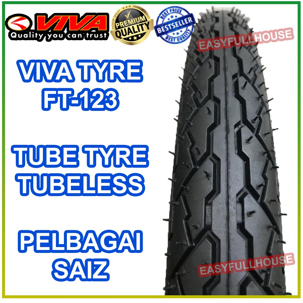 Tayar Viva Tubetyre Tubeless Tyre Ft123 225 17 250 17 275 17 60 90 17 60 90 18 250 18 Viva Tyre Motor Ft 123