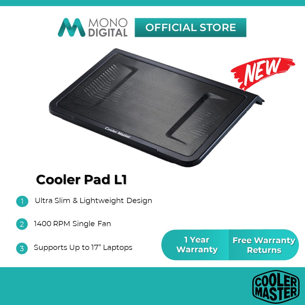 Cooler Master L1 NotePal Laptop Cooler Pad with 160mm Silent Fan, Support Up to 17" Notebook (R9-NBC-NPL1-GP)