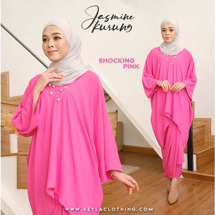 Shocking Pink Baju Kurung Moden Jasmine Top With Instant Pario Skirt