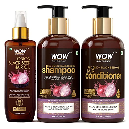 WOW Skin Science Onion Oil Hair Care Kit for Hair Fall Control - Shampoo + Conditioner + Onion Hair