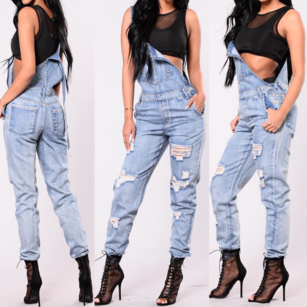 denim ripped jumpsuit