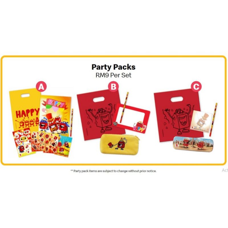 [Ready Stock]McDonald's Mcd Mekdi Party Pack (EXCLUSIVE MERCHANDISE FROM MCDONALD'S FOR HOME PARTY)