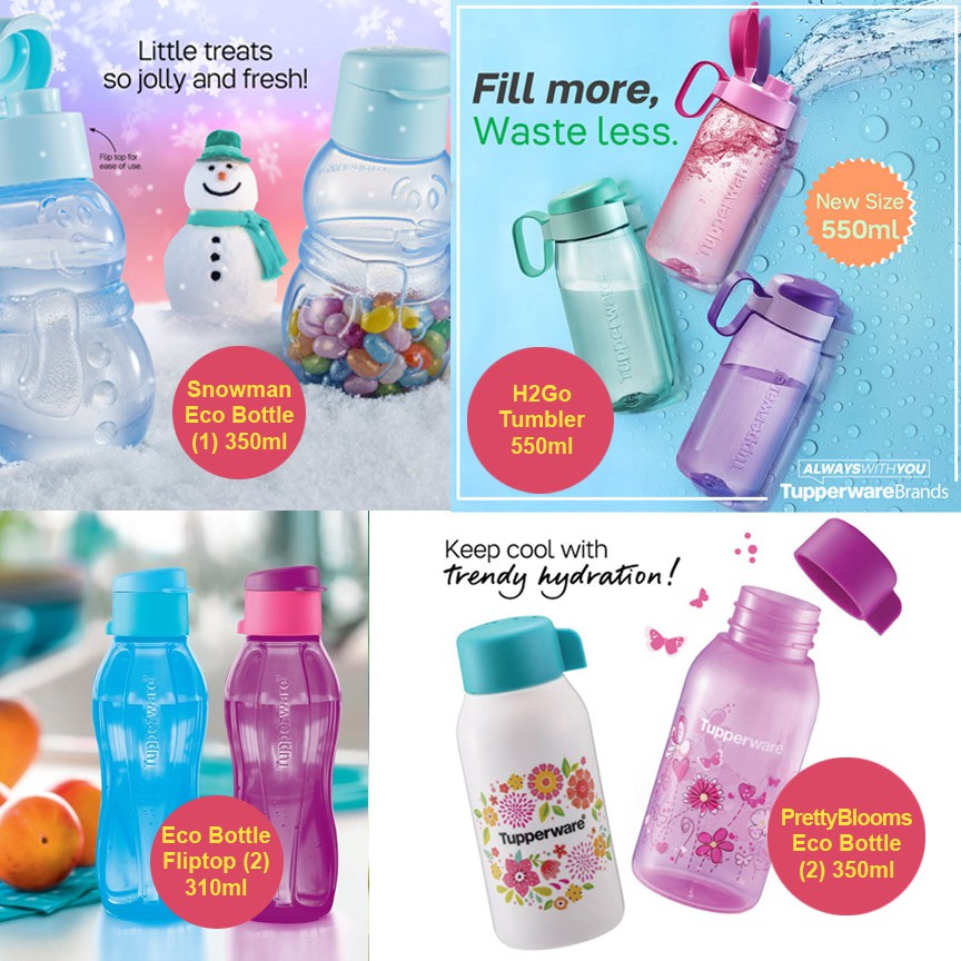 [Tupperware] Snowman Eco Bottle 350ml / PrettyBlooms Eco Bottle 350ml / Drinking Flash 600ml / H2Go Tumbler 550ml