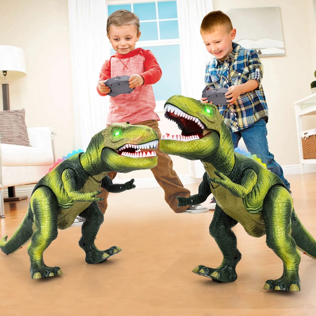 Remote Control TRex Dinosaur Toy with LED Lights, Walking and Roaring Sound for Kids (Ready