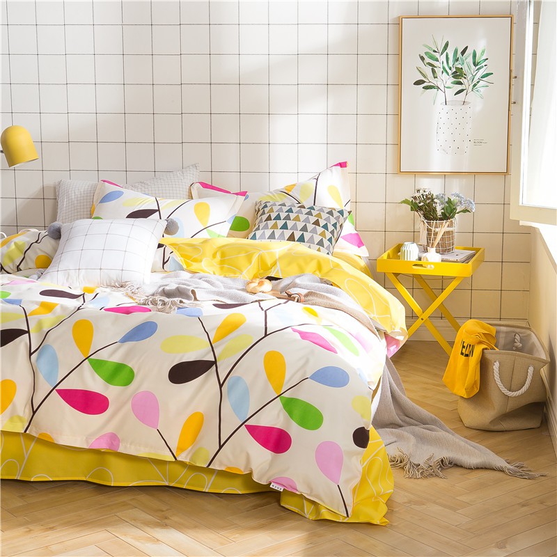 Bright Yellow Duvet Cover Set Color Leaf Quilt Polyester Bedding