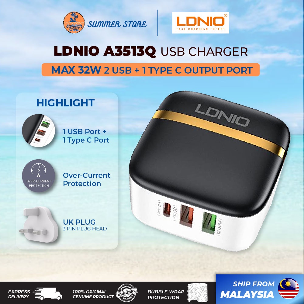 LDNIO Adapter A3513Q 32W PD + Quick Charge 3.0 Fast Charge Quick Charge ...