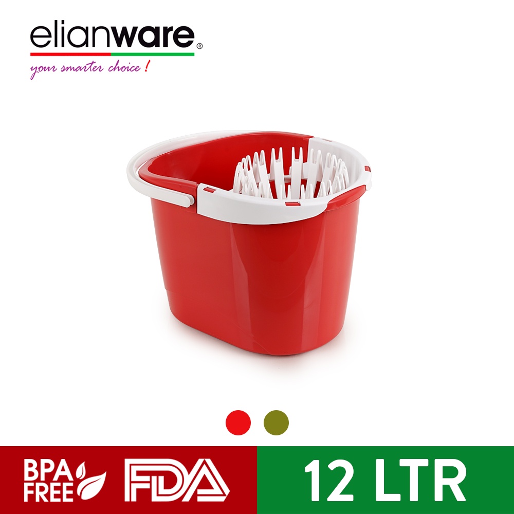 Elianware Spin Squeeze Dry Mop Pail Mop Lantai Bucket with Wheels (12L