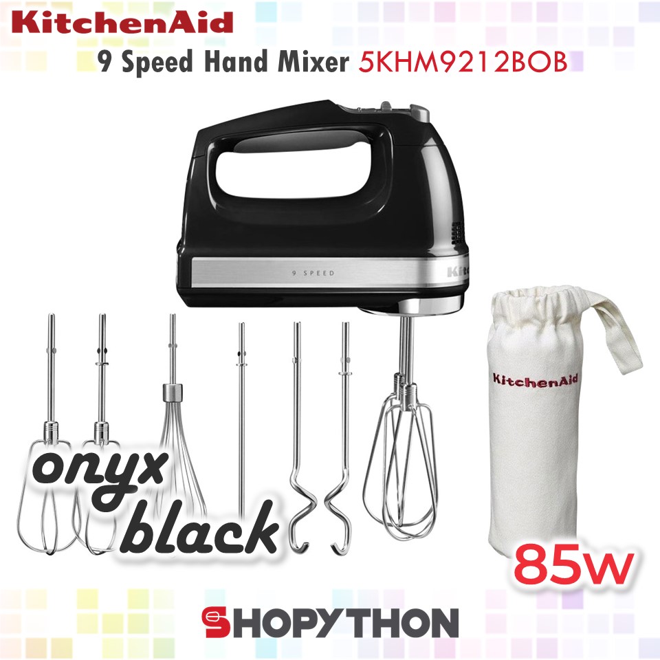 KitchenAid 9 Speed Hand Mixer 5KHM9212BOB Onyx Black Turbo Beaters Wire