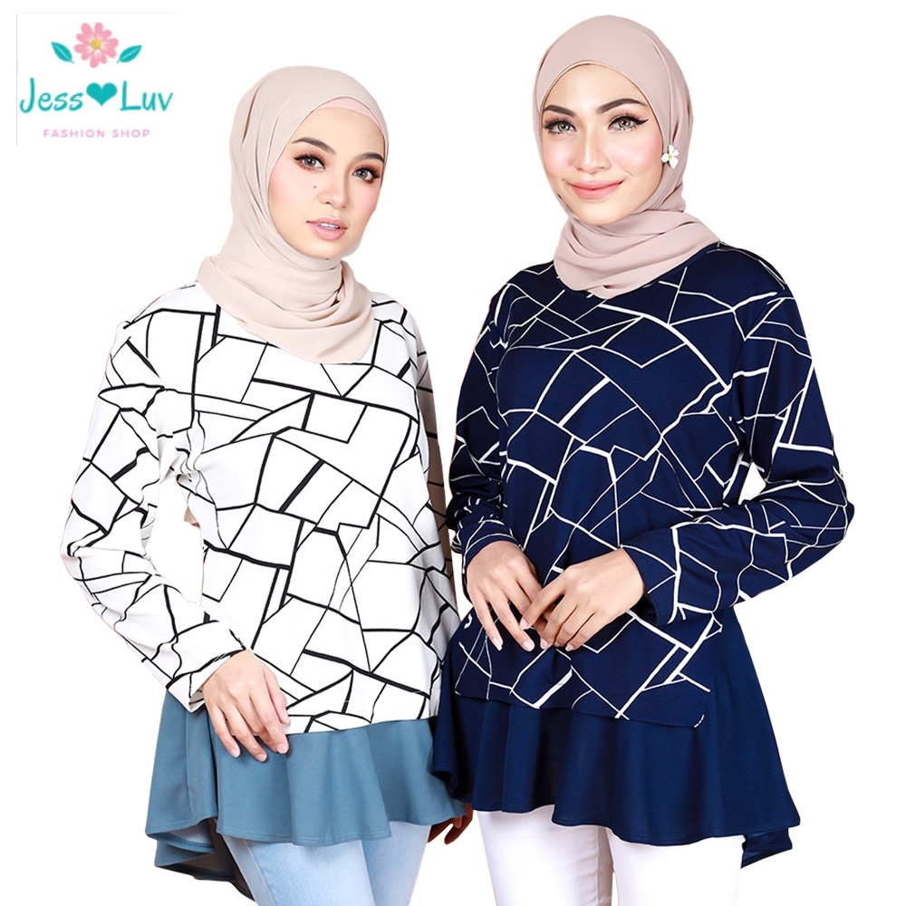 Jess Luv Women Madeena Crack Line Design Long Sleeve Fashion Blouse Baju Wanita Modern Muslim B29197 Shopee Malaysia