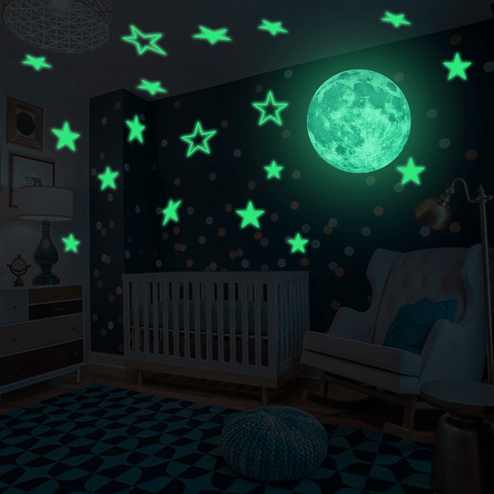 Decor Glow In Dark Wall Ceiling Moon Stars Stickers Wall Stickers Night Kid Home Decor