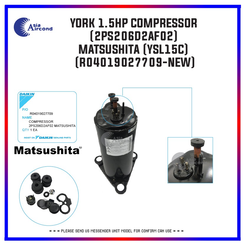 York 1 5hp Compressor 2ps206d2af02 Matsushita Ysl15c R04019027709 New Shopee Malaysia