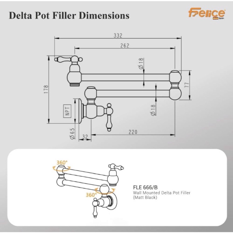 Fle 666/B : Single lever wall mounted delta pot filler tap (Matte black) |  Shopee Malaysia