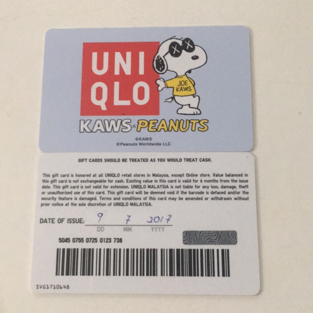 Uniqlo Kaws Peanuts Gift Card Collector zero value Snoopy ...