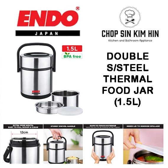 Endo 1.5L Portable Thermal Vacuum Food Lunch Box Ready Stock Shopee