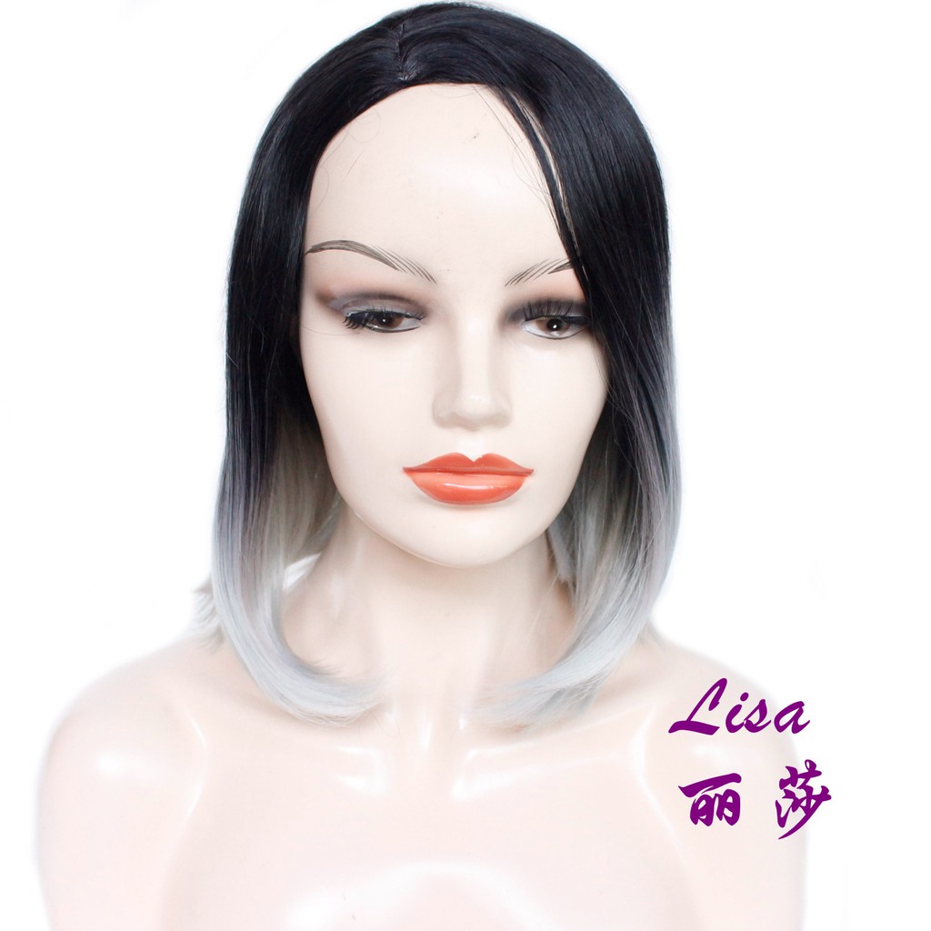 Women S Ombre Gray Wig Short Hair Straight Side Part A5 Shopee