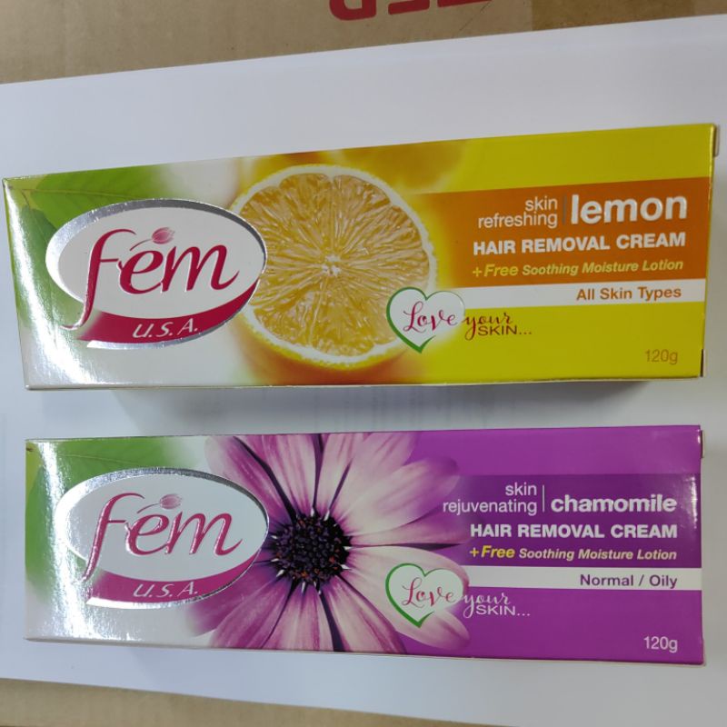 FEM U.S.A HAIR REMOVAL CREAM LEMON/CHAMOMILE LOVE YOUR SKIN. Shopee
