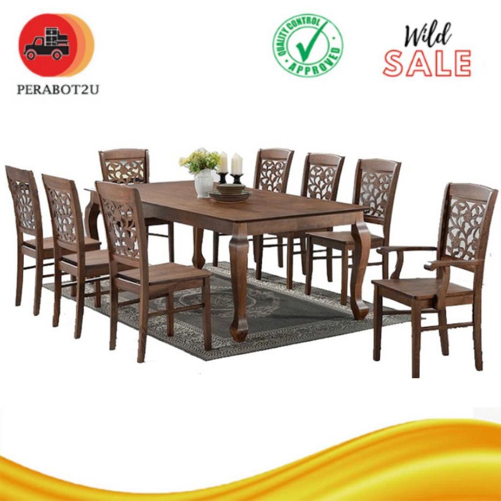 CKE Set Meja Makan 8+1 Kerusi Kayu / Set Makan/ Dining Set/ Dining