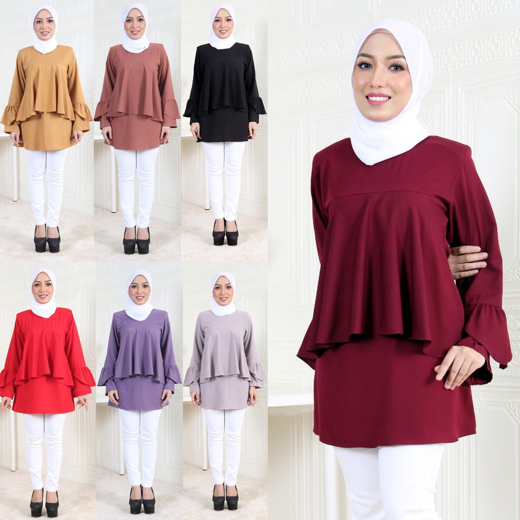 Baju Blouse Muslimah Lengan Panjang Corak Menarik / Korean Long Sleeve