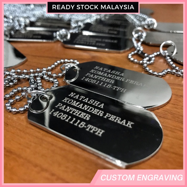 Engrave Personalized Rantai Nama Army Military Dog Tag Necklace