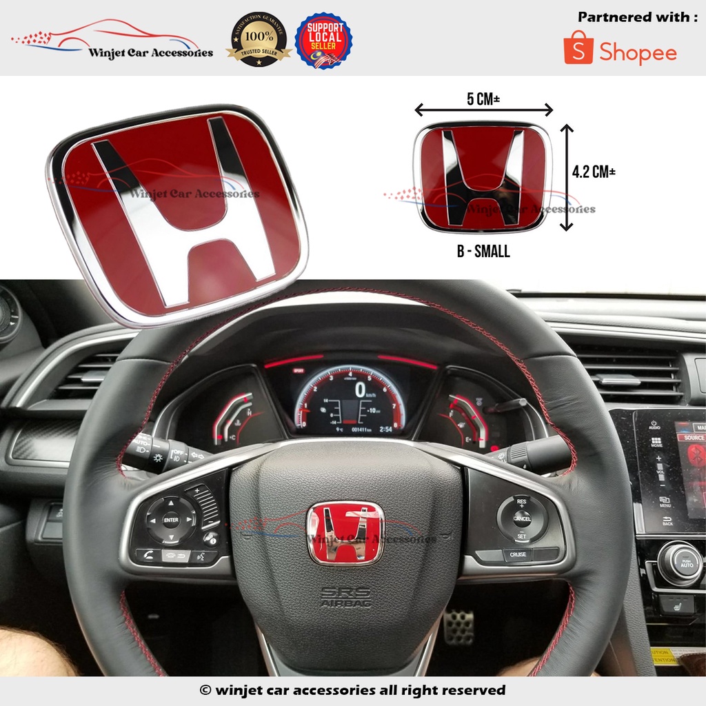 Honda TypeR Steering Wheel Car Kereta Logo Badge Emblem Silver / Red