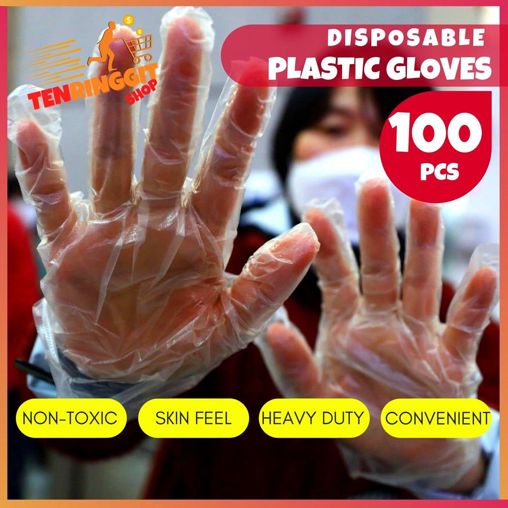 100 PCS Clear Transparent Disposable HDPE Plastic Glove One Size Fits