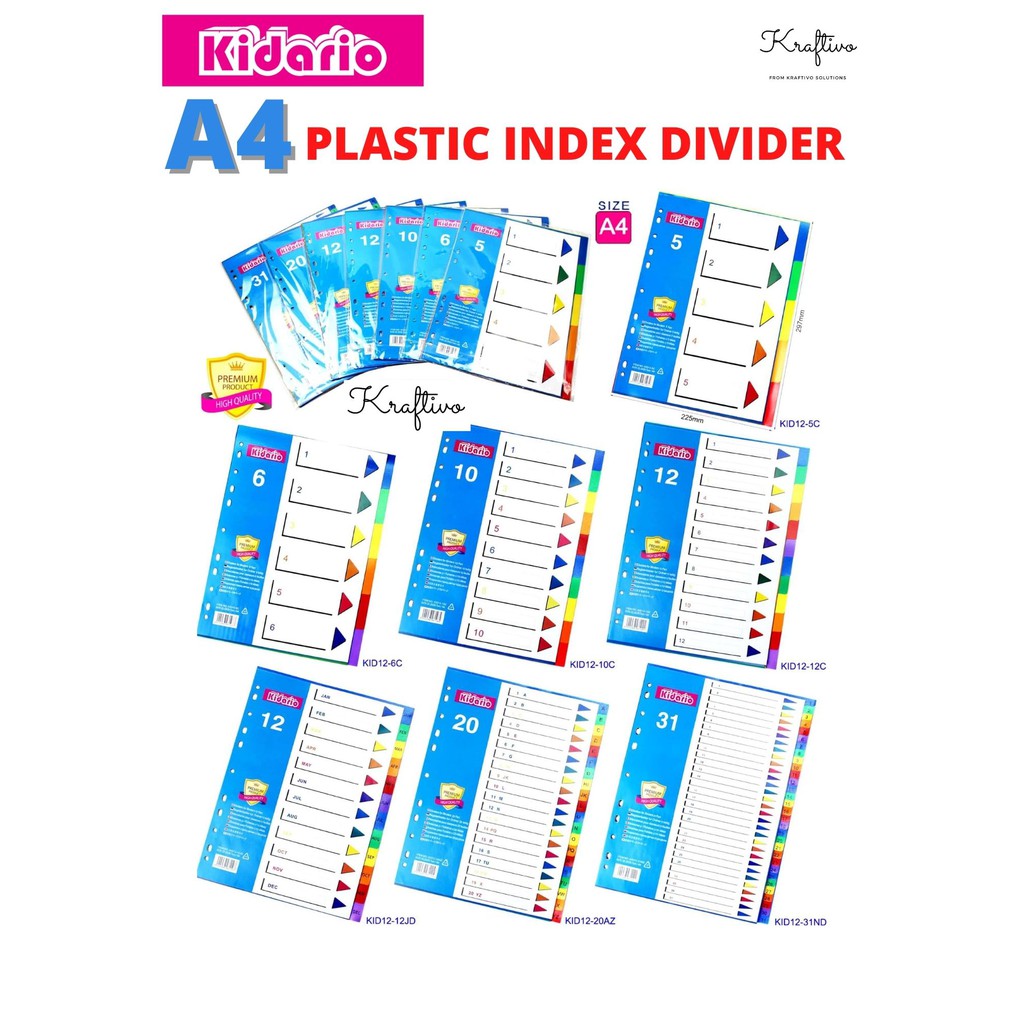 A4 KIDARIO 11 HOLES PP PLASTIC INDEX DIVIDER SUITABLE FOR RING FILE