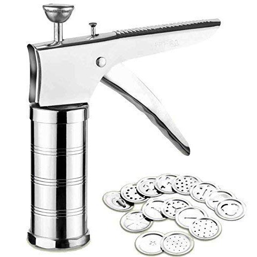 Stainless Steel Kitchen Press with 12 Different Types of Jalies, Murukku Maker/Bhujiya Maker/Noodles/Cookies/Namkeen