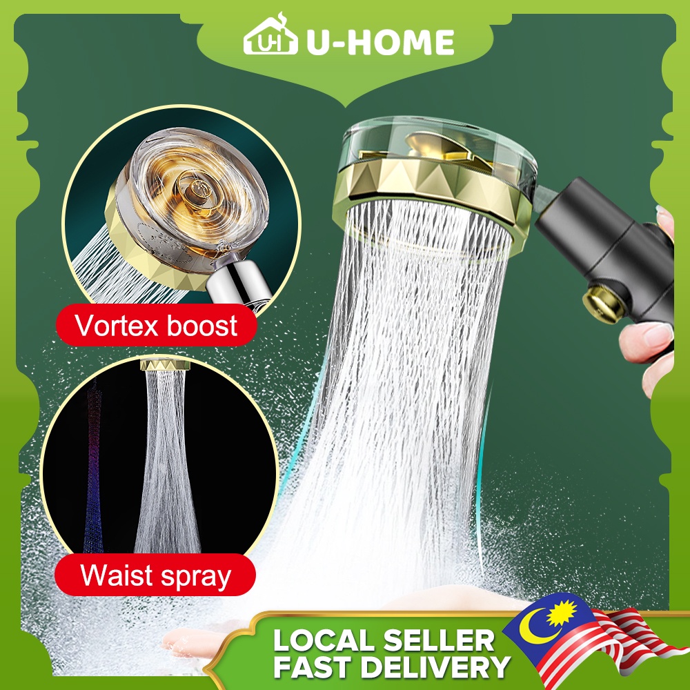 UHOME Turbocharged Shower Head High Pressure Water Saving Hand Household Onekey Water Stop