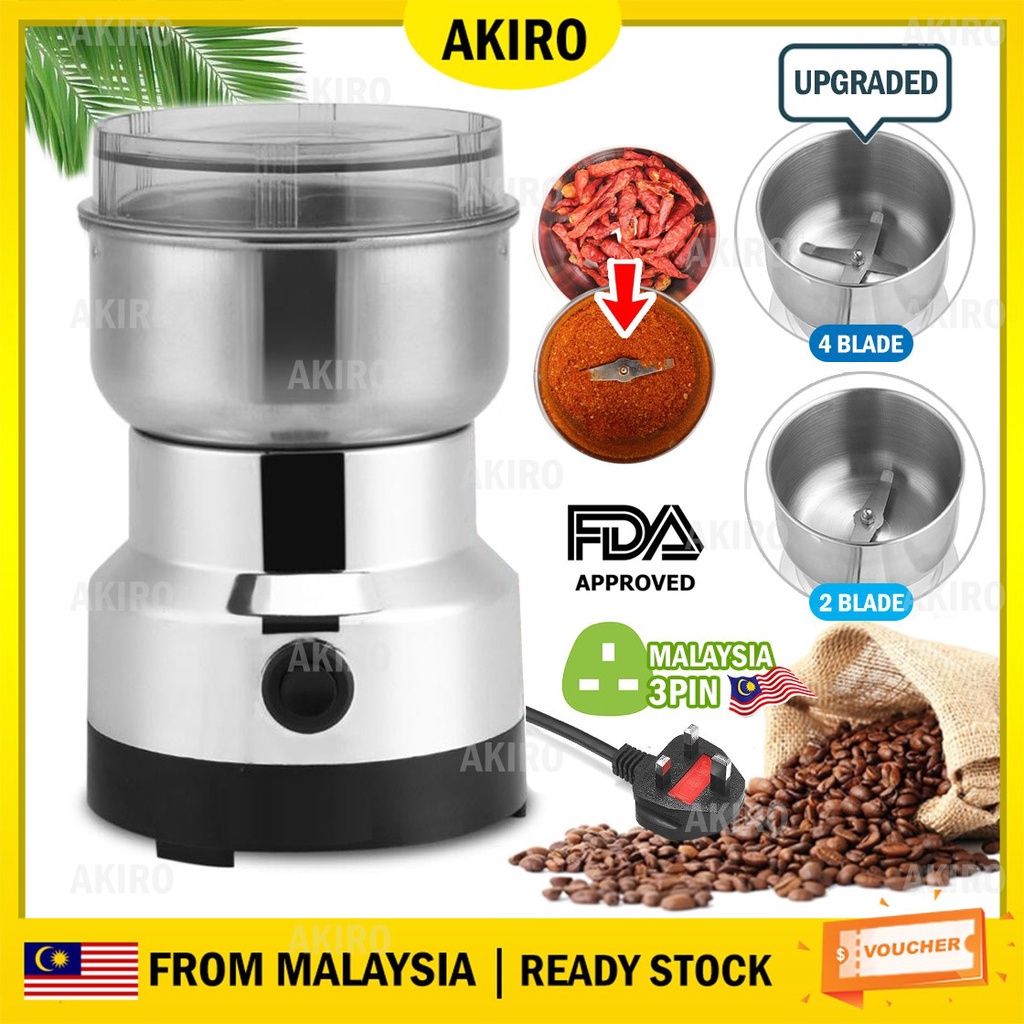 AKIRO MalaysiaPlug Stainless Steel Electric Grinder Coffee Bean Grain Speed Spice Soy Nut Meat磨粉研磨机Mesin Serbuk Pengisar