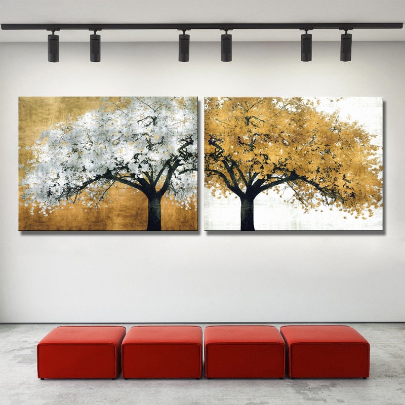Abstract Canvas Wall Decor Posters Prints Golden Trees Pictures for ...