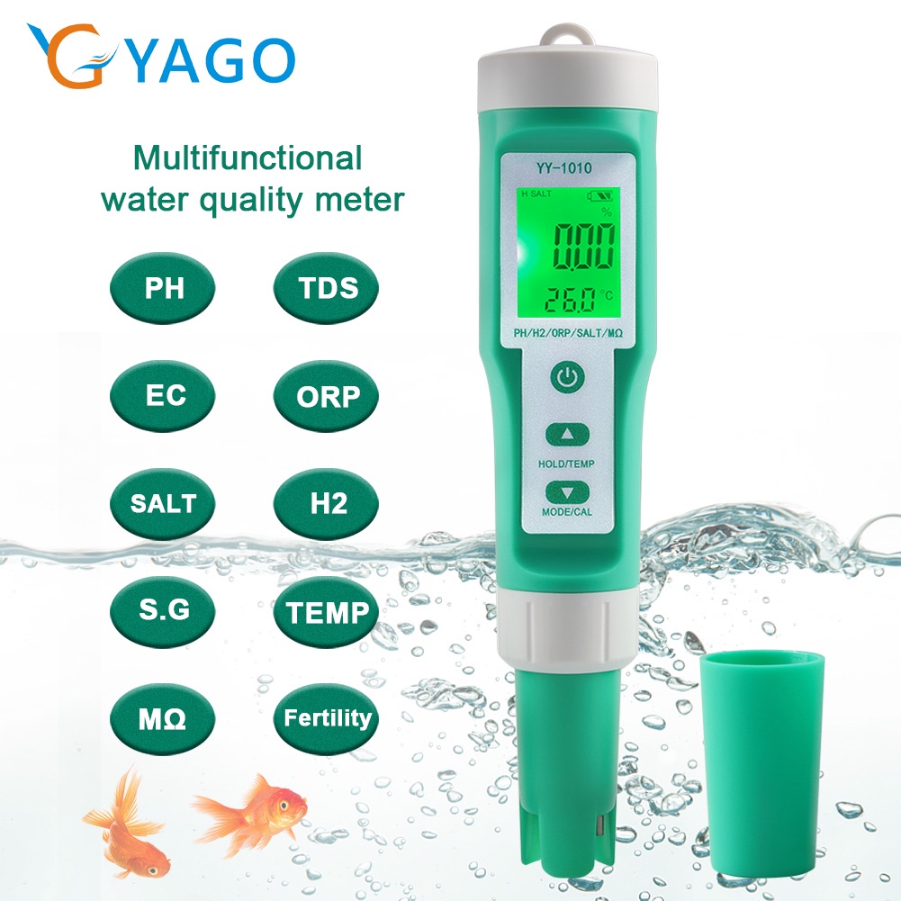 [Latest spot] 10 in 1 water quality test pen PH/TDS/EC/salinity/TEMP/S.G/ORP/H2/fertility/resistivity water quality monitor, suitable for drinking water, aquarium..