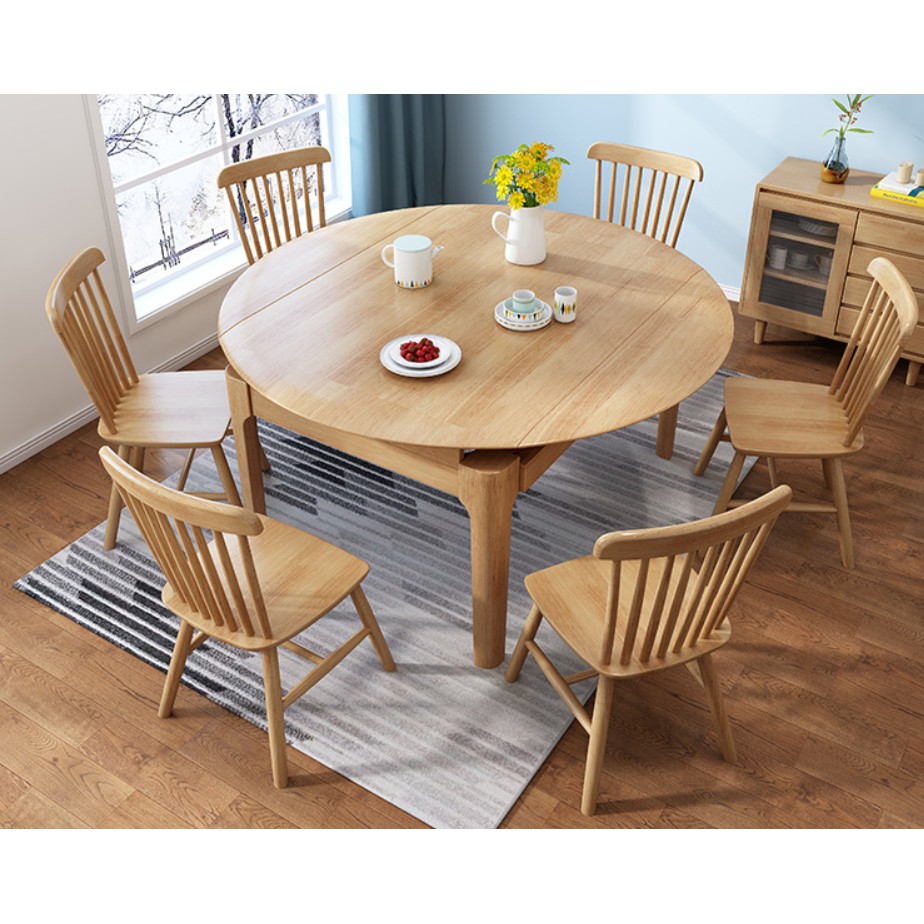 Solid Wood Round Dining Table 4 6 Small Family Dining Table Retractable Folding Restaurant Combination Small Family Dining Table Northern European Style Dining Table Shopee Malaysia