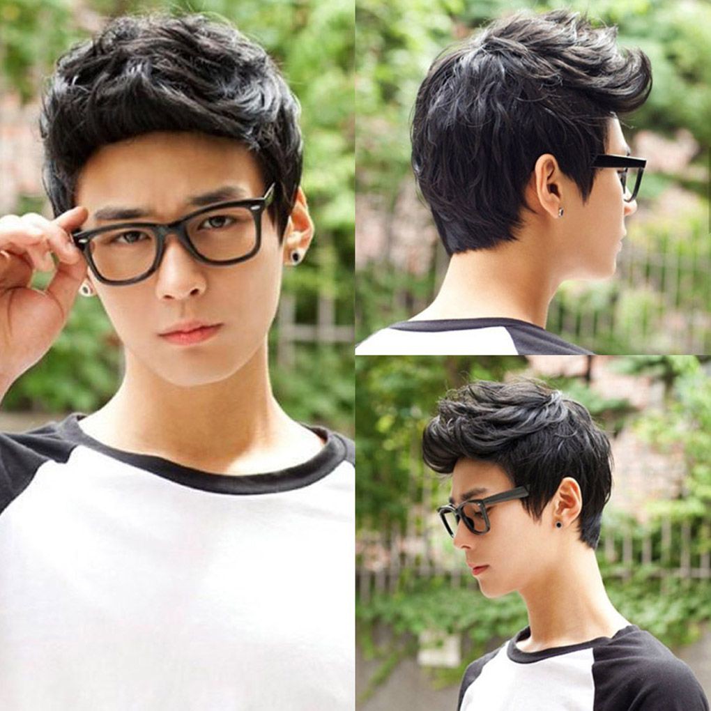 Men Boys Wigs Full Hair Short Black Dark Brown Hair Men Male Fake Hair