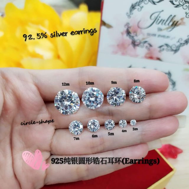 925纯银镶锆石圆形耳环/925 silver earrings/subang perak/subang telinga/earring silver/price for pair