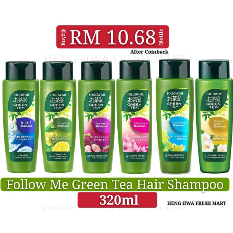 FOLLOW ME Green Tea Hair Shampoo 320ml/Follow me Syampu Rambut (6in1/Scalp Fresh/Hair Fall