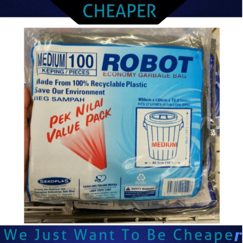 Sekoplas Robot Economy Garbage Beg 100pcs S, M, L Pen Nilai 100% Recycled Plastic Value Pack