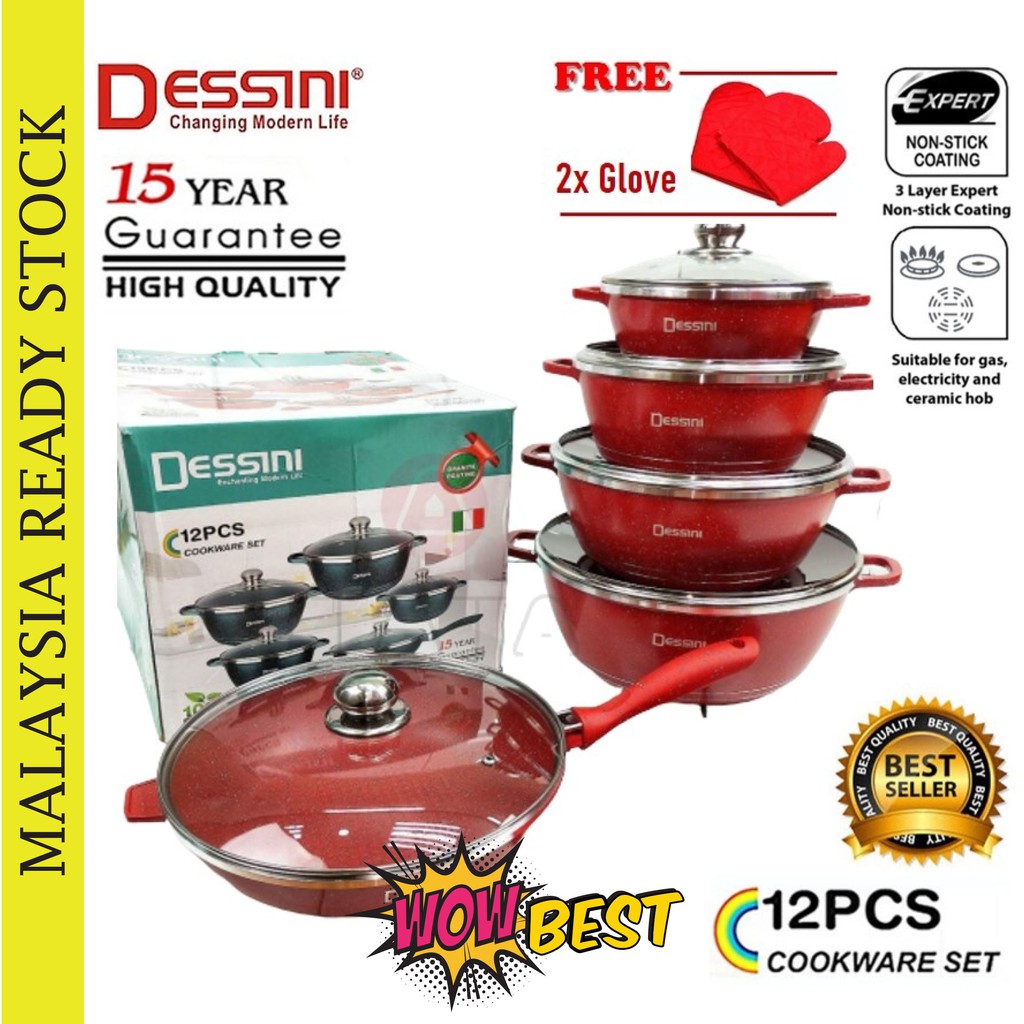DESSINI 12 Pcs Granite Cookware Set Wok Cooking Pan Periuk Masak Set Shopee Malaysia