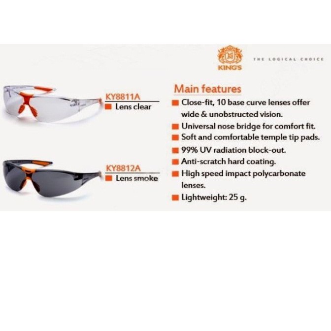 Kings Ky8811a Clear Ky8812a Smoke Safety Eyewearsafety Glasseseye Protection High Uv 9638