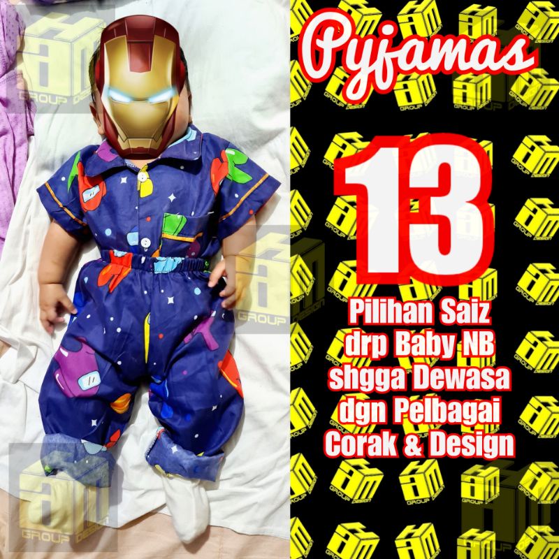 (Size 1) PYJAMAS BABY KANAK-KANAK BUDAK REMAJA DEWASA Baju Tidur Anak Baju Pyjamas Kanak Pyjamas Dewasa Baju Budak