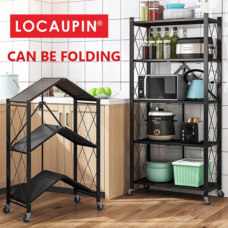 Locaupin Foldable 4/5 Tier Storage Shelves With Wheels Shelf ...