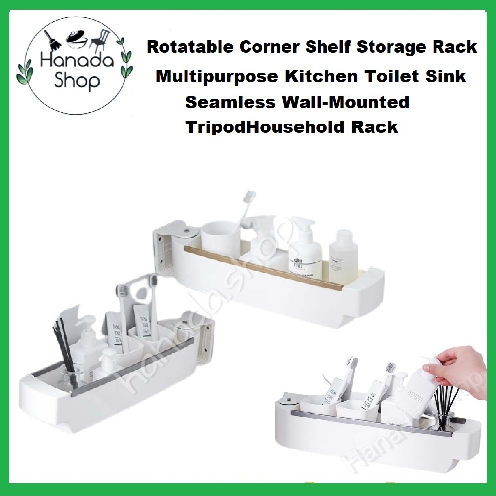 Rotatable Corner Shelf Storage Rack Free Multipurpose Kitchen Toilet ...