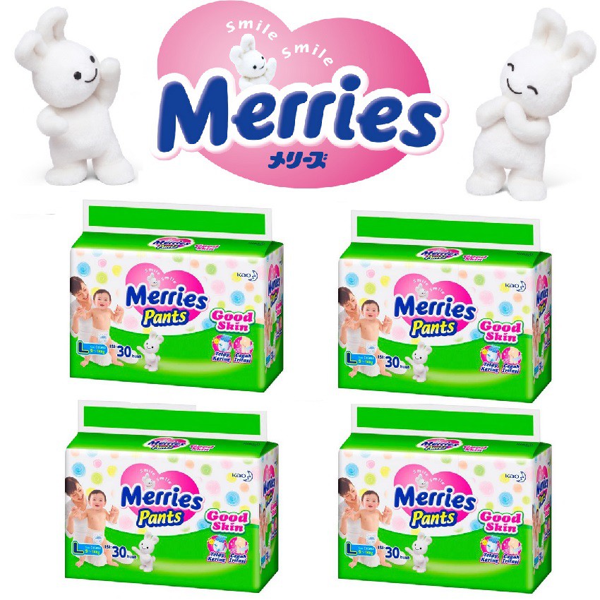 Merries baby good skin pants diapers - L30 - 4 PACKS