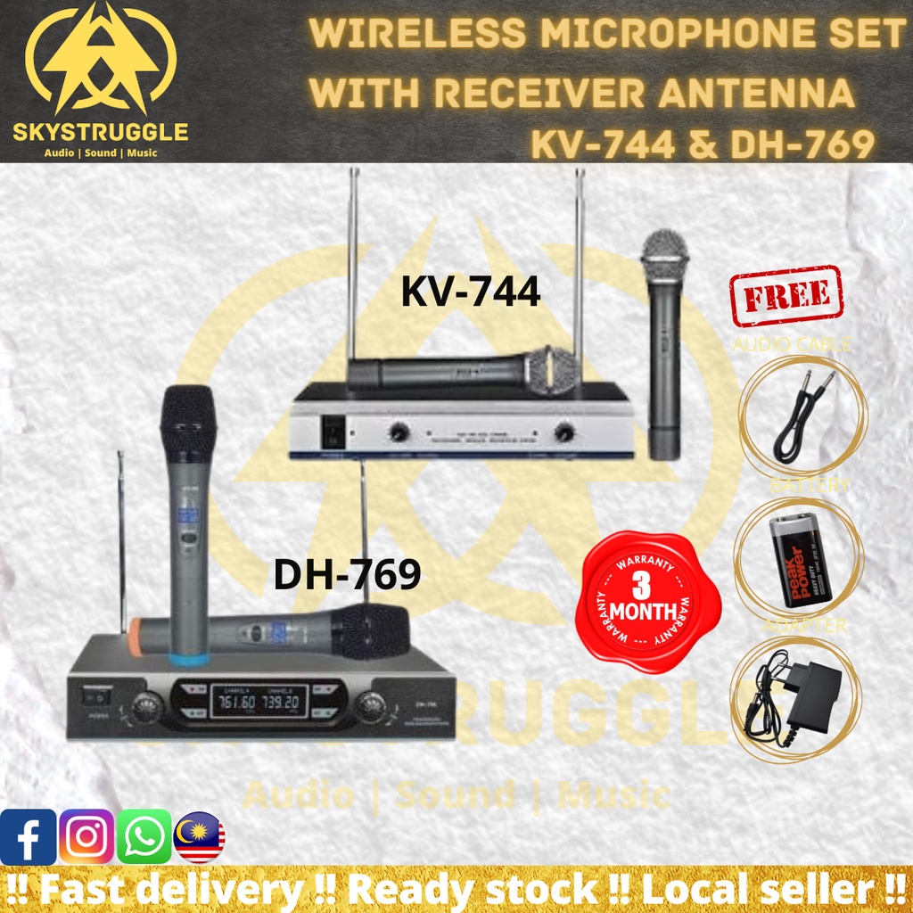 ☆WIRELESS 2MIC + RECEIVER☆ MAX WIRELESS MICROPHONE SET WITH RECEIVER KV-744 AND DH-769